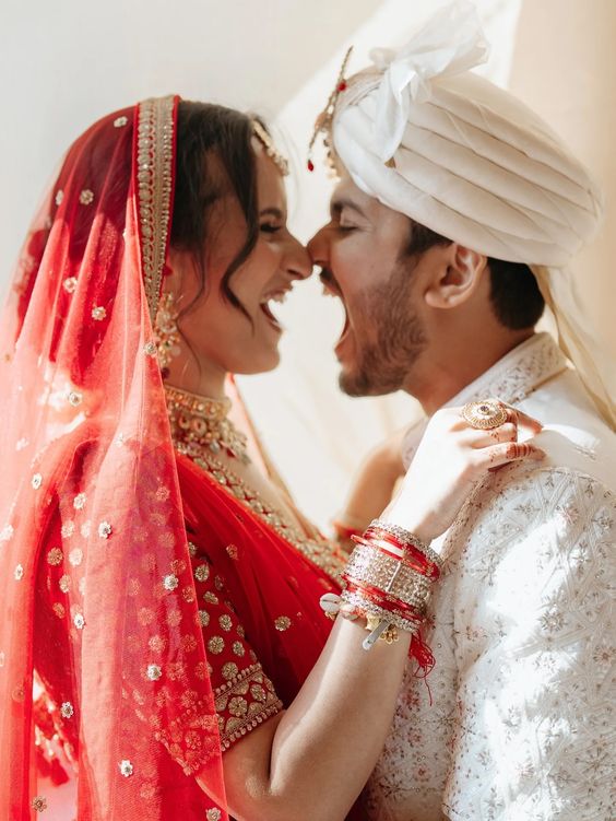 Bride and groom in an intimate moment