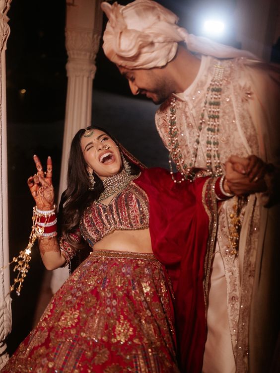 Couple celebrating on their wedding day